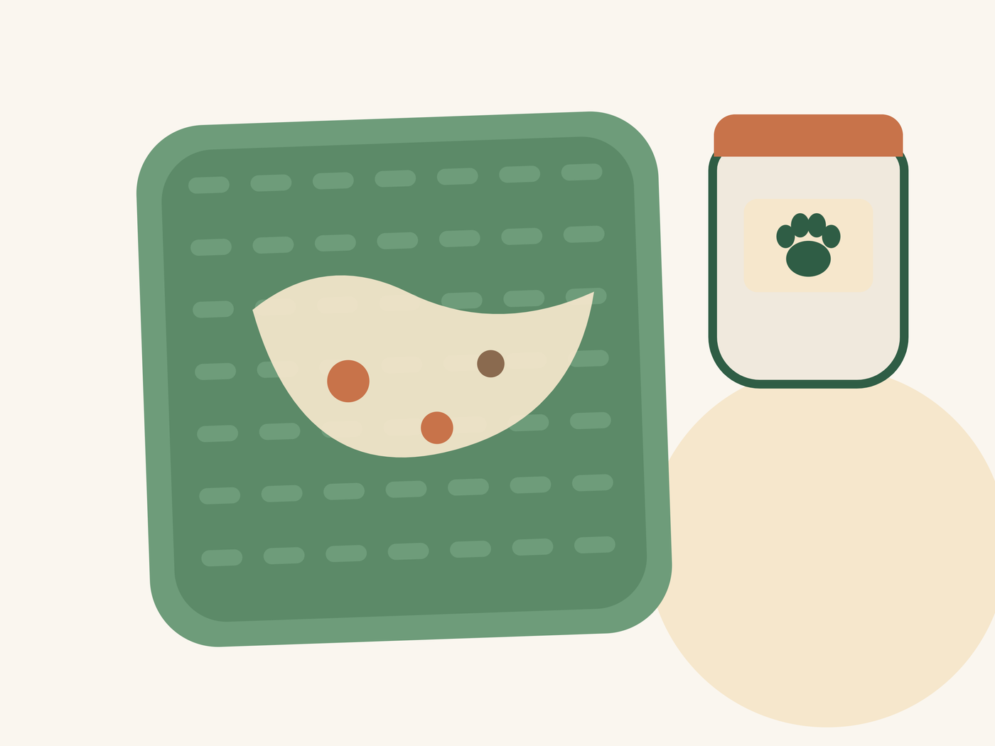 A lick mat spread with a soft topping next to a jar