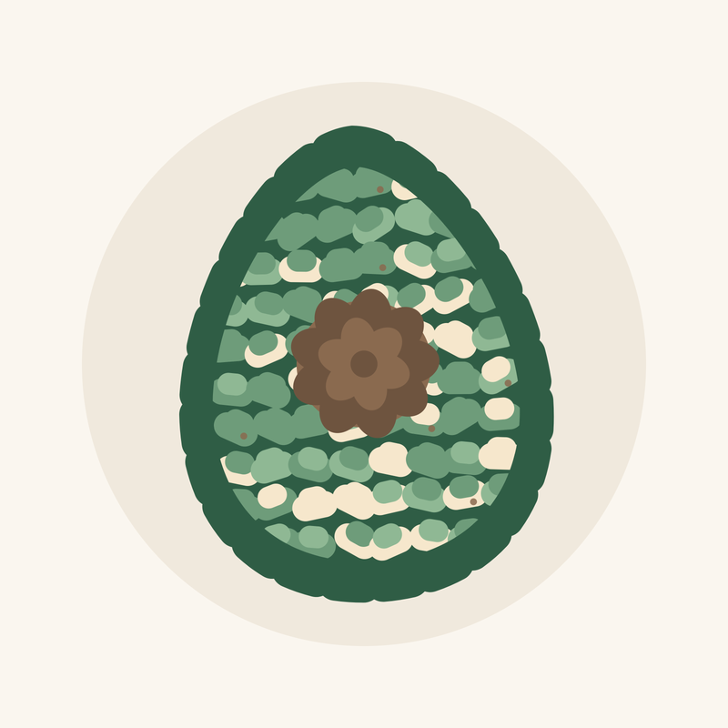 Nosesafari avocado-shaped snuffle mat seen from above, dense fleece strips across the whole surface