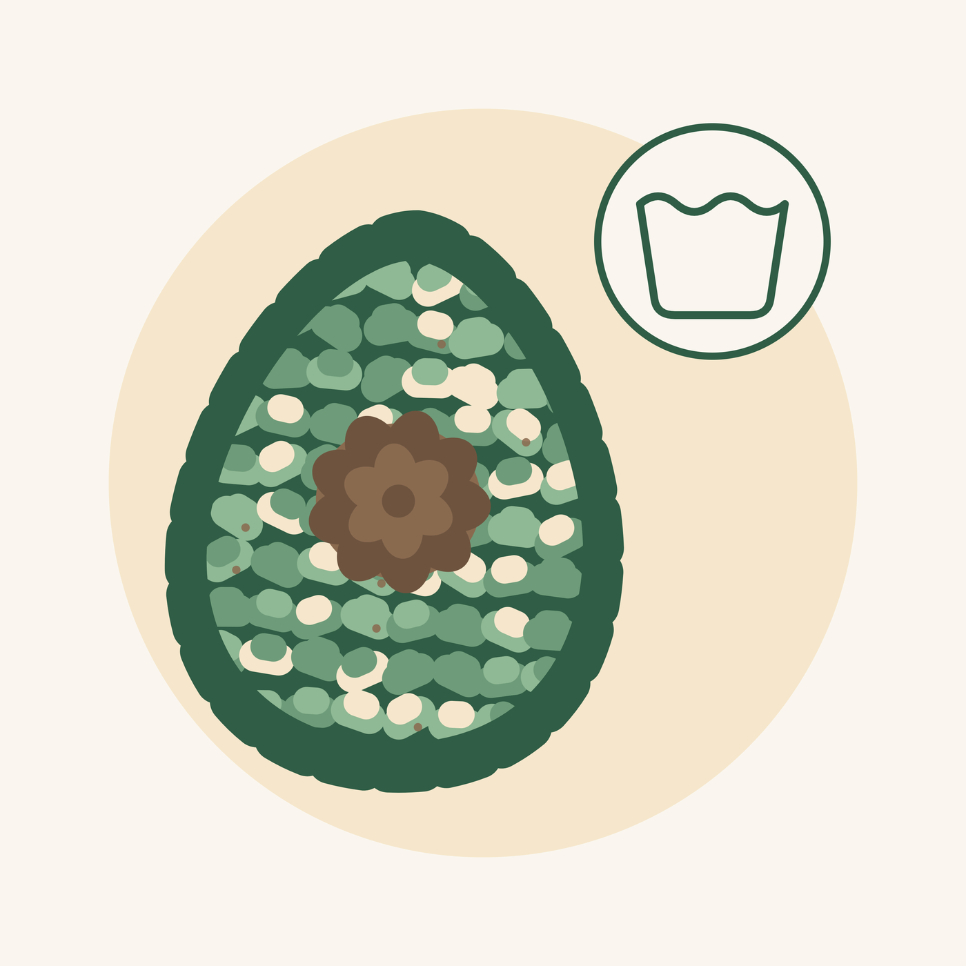 The avocado-shaped snuffle mat next to a machine-wash symbol