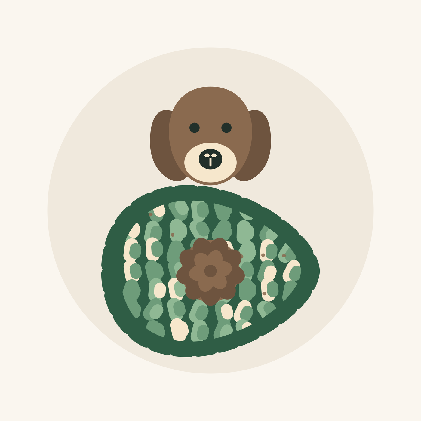 A dog above the avocado-shaped snuffle mat, nose lowered towards the fleece strips